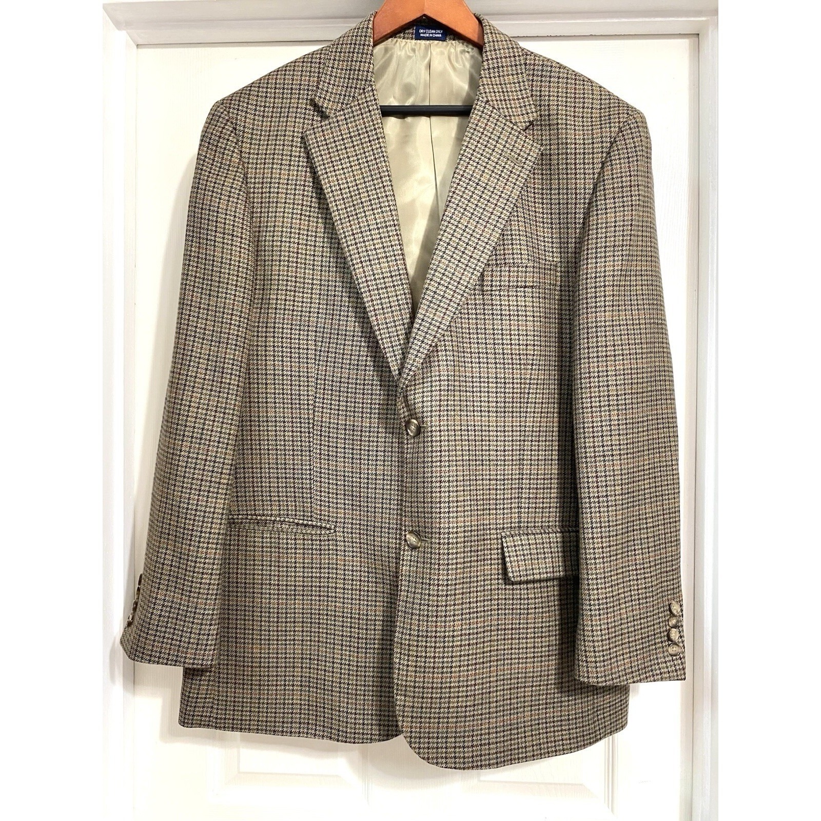 Meeting Street Men46r Blazer Lambswool Cashmere Houndstooth Sport Coat Tan Brown